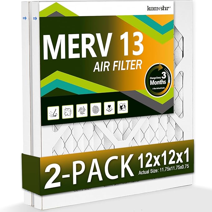 12x12x1 Air Filter MERV 13 (2-Pack), HVAC/Furnace AC Filter Replacement, Dust Defense–Comparable with MPR 1500-1900 & FPR 10 (Actual 11.75x11.75x0.75)