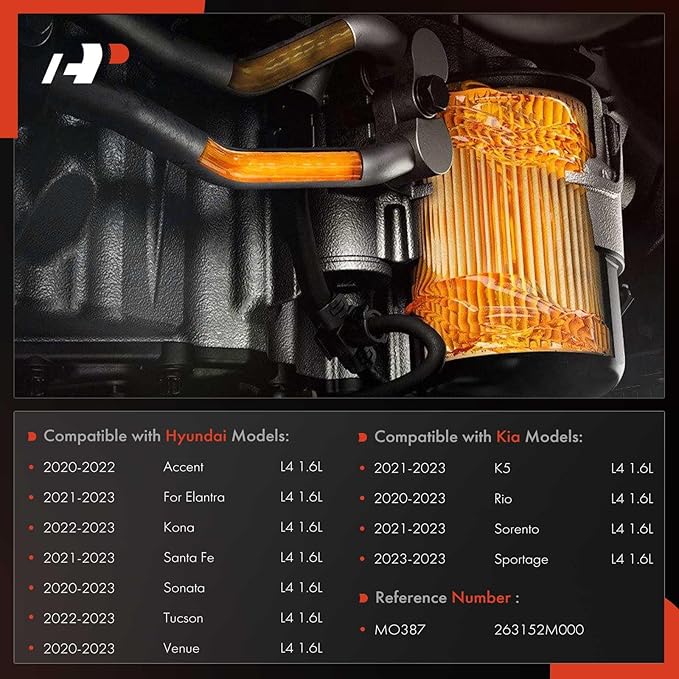 A-Premium Oil Filter Housing Cap Assembly For Hyundai Elantra 2021-2023, Sonata 2020-2023, Santa Fe 2021-2023, Accent 2020-2022, Tucson, Kona, Venue & Kia Sorento, Sportage, Rio, K5, Only fit 1.6L