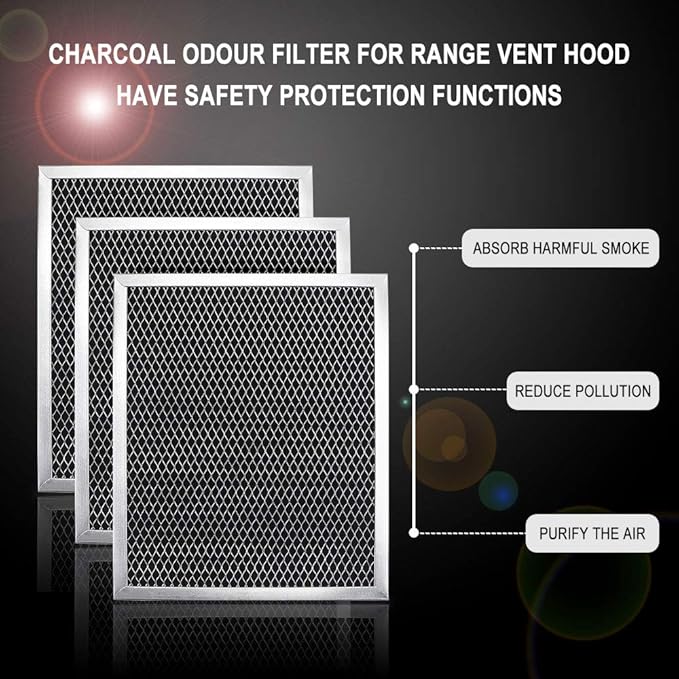 Cenipar 97007696 Range Hood Filter Charcoal Odour Filter for Range vent hood (8 3/4" X 10 1/2" X 3/8")-3 Pack