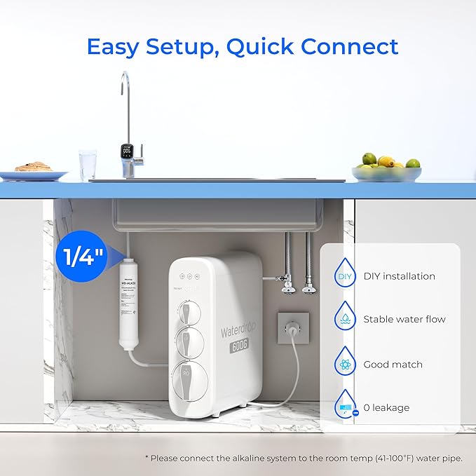 Waterdrop ALK35 𝐀𝐥𝐤𝐚𝐥𝐢𝐧𝐞 Water Filter, Alkaline Filter for Reverse Osmosis System, pH Balance and Restore Minerals for RO Filter, Under Sink Water Filter, 1/4" Quick Connect