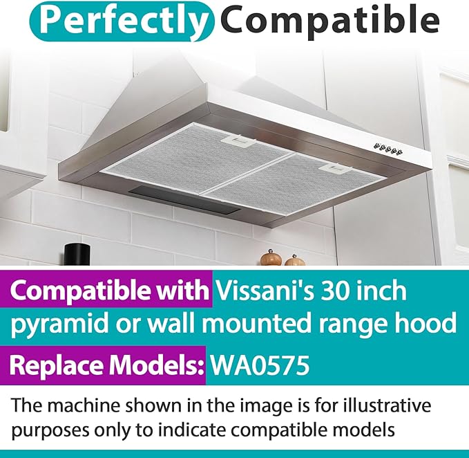2 Pcs WA0575 Range Hood Filter with Cotton Layer, 14.4"x13.5" Compatible with Vissani 30-inch Pyramid/Wall Mount, 5-Layer Aluminum Mesh for Enhanced Grease & Smoke Filtration