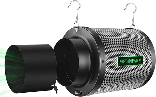 MELONFARM 6" Air Carbon Filter Smelliness Control with Australia Virgin Charcoal, Odor Removal Carbon Filter for Grow Tent, Inline Fan, Hydroponics, Pre-Filter Included, Insulated Flange 6" x 11.8"