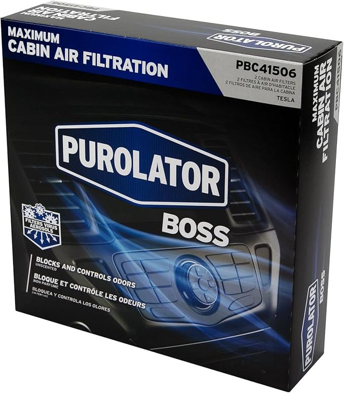 Purolator PBC41506 PurolatorBOSS Automotive Cabin Air Filter with Febreze & Activated Carbon, Car & Truck Passenger Compartment OEM Filter Replacement for Tesla MODEL 3 & MODEL Y