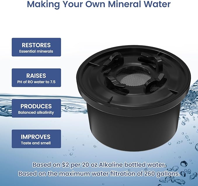 RO100ROPOT Remineralization Water Filters Replacement, Compatible with Bluevua RO100ROPOT and RO100ROPOT(UV) Systems, Alkaline for Reverse Osmosis Filter, Remineralize and Increase pH