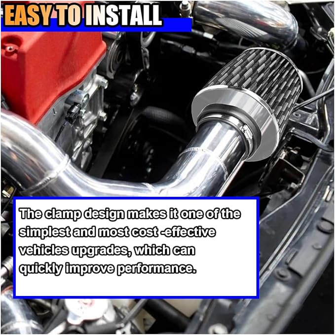 Universal Clamp-On Air Intake Filter, High Flow Closed-Top Cool Air Filter Cleaner, 76 89 102MM Performance Round Tapered Cone Air Filters, Washable Replacement Filter for Car Truck (Carbon Fiber)