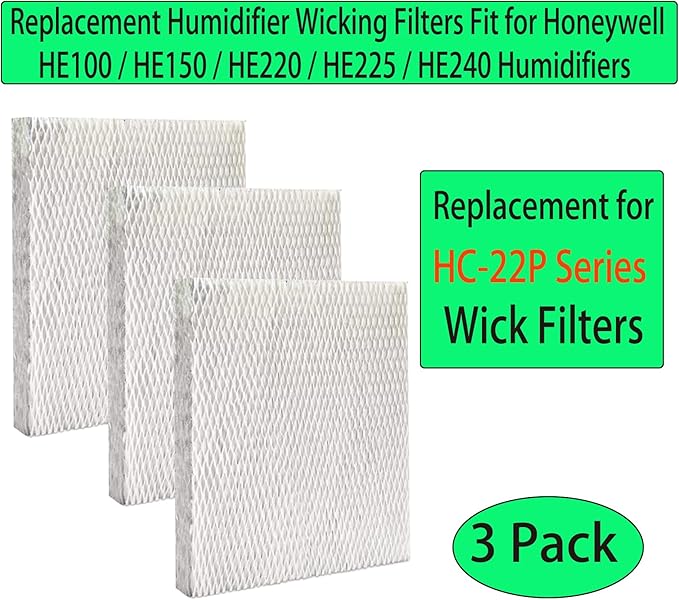 3 Pcs HC22P Replacement Wick Filters for Honeywell Home HE100 HE150 HE220 HE225 HE240 Whole House Humidifiers Pad, Also for Aprilaire 110 220 500 550