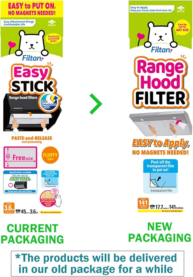 Easy Apply Range Hood Filter - Universal Size (141inches), Peel & Stick, Replaceable, FILTAN, Made in Japan