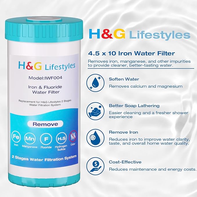 H&G Lifestyles 10" x 4.5 Iron Water Filter for Well Water,Whole House Water Filter Replacement Cartridge, Soften Water,Compatible with 84637, WPX5BB97P, PC10, 355214-45, 355215-45, WP10BB97P, WP5BB97P