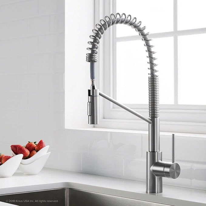 KRAUS Oletto Commercial Style Single Handle Pull Down Kitchen Faucet with QuickDock Top Mount Installation Assembly in Chrome, KPF-2631CH