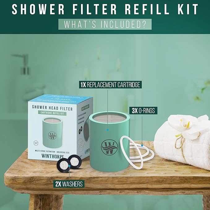 Winthorpe Shower Filter - 99.99% Chlorine Removal, Long Lasting Shower Head Filter for Colored Hair, No Fillers, Premium Shower Water Filter Solution (1 Pack)