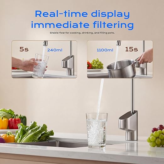600G Reverse Osmosis Water Purifier, Under Sink RO System with Digital Faucet, 2:1 Pure-to-Drain Ratio, 3000L Total Capacity, Tankless Design, Filter Life Reminder