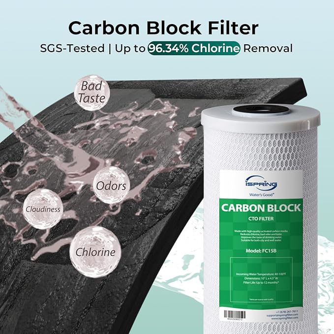 iSpring F3WGB31BCPB Whole House Water Filter Replacement Pack, SGS-Tested to Reduce up to 99% Lead, Also Targets Chlorine and Sediments, 10” x 4.5”, Fits WGB31B-CPB