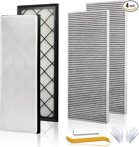 Front Trunk HEPA Carbon Air Filters Kit Fit for Tesla Model Y/Model Y L/Model Y Juniper 2020-2026, HEPA Air Filters *2 and HEPA Carbon Filters *2 per Package, 4 Packs White with Installation Tools