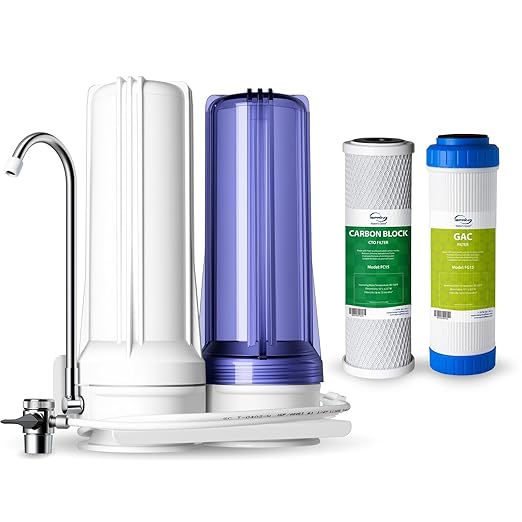 iSpring CKC2 2-Stage Countertop Water Filter, NSF/ANSI 58 Certified, Reduces PFAS, Chlorine, Sediment & Odor, 8000 Gallons, Up to 12 Months, Easy Installation, 2.5" x 10" - 2 Filters Included