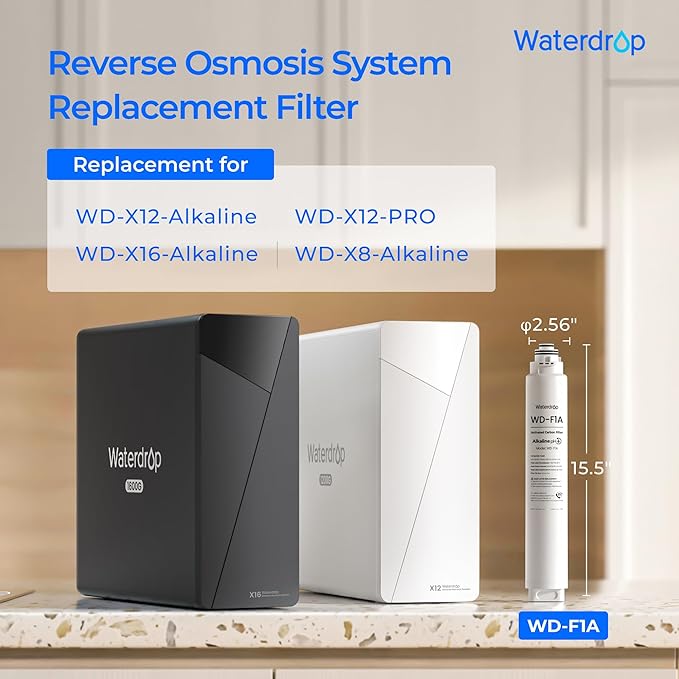Waterdrop F1A Alkaline Mineral Filter, Replacement for X8-WAN & X12 & X12-WAB & X12-PRO & X16 & X16-BAS Tankless Reverse Osmosis System, Minerals Added, 12-month Lifetime