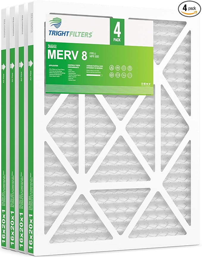 16x20x1 Air Filter 4 Pack, MERV 8 Pleated Dust Defense Air Filters Replacement Air Conditioner HVAC AC Furnace Filter, Durable and Lightweight