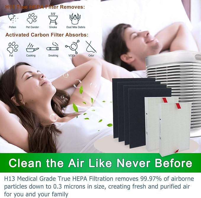 Flintar HPA200 Replacement Filter, Compatible with Honeywell Air Purifier HPA200 Series, (2) H13 Grade R-Filter + (4) Activated Carbon Fil-ter A