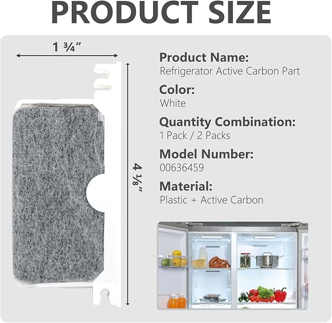 00636459 Refrigerator Carbon Odor Air Fresh Compatible with Bosch Refrigerator Fresh Protect Replacement Parts Replaces 604147, 607661, 615452 etc (1PC)