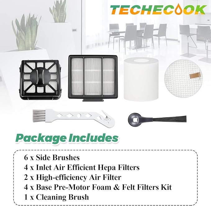 Accessories for Shark IQ Vacuum Replacement for Shark Robot R101AE (RV1001AE), R101 (RV1001) by Techecook - 4 Hepa Filters, 6 Side Brushes, 2 Filter, 4 Base Pre-Motor Foam & Felt Filters Kit, 1 Brush