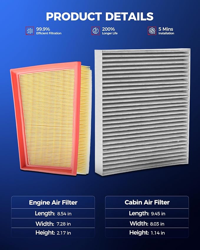 KAX Engine & Cabin Air Filter Kit, Replacement for Chevrolet Trailblazer 2021-2026, Trax 2024-2026, Buick Encore GX 2020-2026, Envista 2024-2026, Replace# CA12814 CF11966
