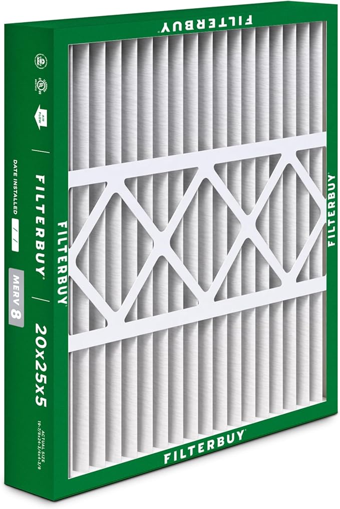 Filterbuy 20x25x5 Air Filter MERV 8 Essential Dust & Allergy Defense (3-Pack), Pleated HVAC AC Furnace Filters for Honeywell FC100A1037, Lennox X6673, and More (Actual Size: 19.88 x 24.75 x 4.38)