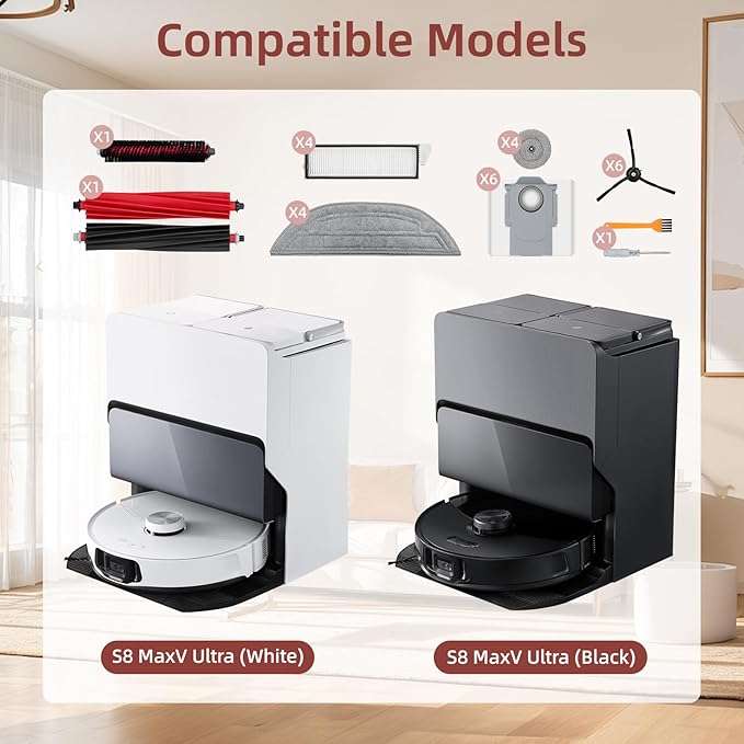28 Pack Accessories Compatible with Roborock S8 MaxV Ultra Robot Vacuum,Main Brushes,Dust Bags,Mop Cloths,Edge Mop Cloths,Filters,Side Brushes,Self-Main Brush,Cleaning Brush, Screwdriver