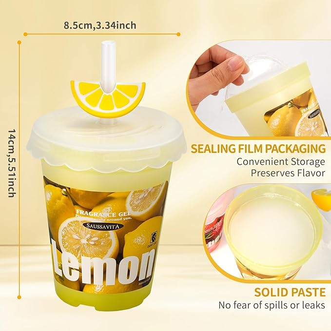 Diffusers for Home Lemon Scent 2 Pack, Bathroom Diffuser Cute Fruit Cup Shape for Office, Air Freshener Diffuser Gel Leak-Proof Car & Room, Bathroom Scent Diffuser Gift for Friends and Family