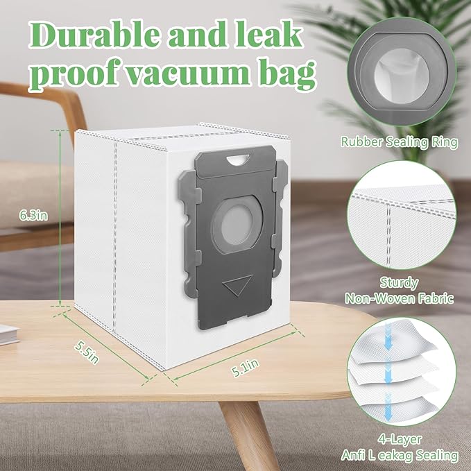 12 Pack Vacuum Bags Replacement for iRobot Roomba i7+, i8+, i3+, i4+, i5+, i6+, i1+, s9+, s9 Plus, Combo j8+, j9+,10 Max, 105, 705, i, s, j, Essential Series Clean Base Automatic Dirt Disposal Bags