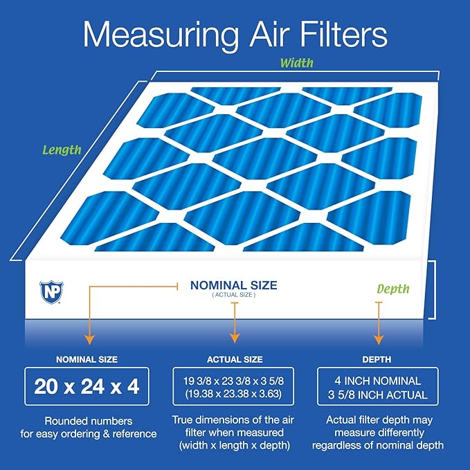 Nordic Pure 20x24x4 (Actual Size: 19 3/8 x 23 3/8 x 3 5/8) Pleated Air Filters MERV 7 Plus Carbon 2 Pack