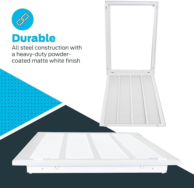 EZ-FLO 16 x 25 Inch (Duct Opening) Return Air Vent Cover for Wall or Ceiling, Solid Steel Return Air Filter Grille, HVAC Vent Cover, White, 61671