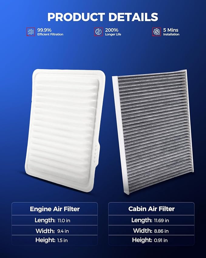 KAX Engine & Cabin Air Filter Kit, Replacement for Cadillac DTS 2006-2011, Replace# CA9492 CF8804A