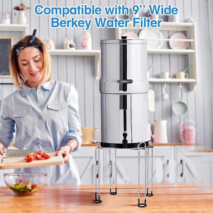 Dreyoo Water Filter Stand 8" Tall by 9" Wide Compatible with Berkey Water Filter System Countertop, Detachable Stainless Steel Stand for Most Medium Gravity Fed Drinking Fountain