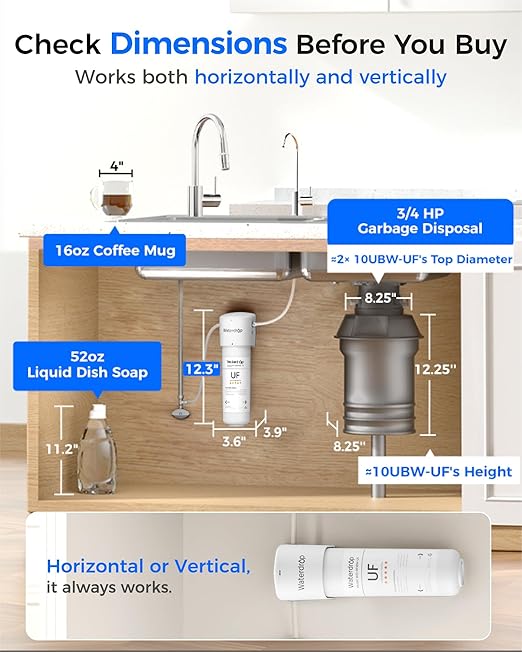 Waterdrop 10UBW-UF 0.01 μm Ultra Filtration Under Sink Water Filter System, Reduces Lead, Chlorine, Bad Taste & Odor, 1 Year, with Dedicated Brushed Nickel Faucet, USA Tech