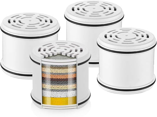 Cobbe 4 Pack Replacement Filters for Fixed Showerheads - Water Softener Filters Beads for Hard Water - Remove Chlorine - Reduces Dry Itchy Skin