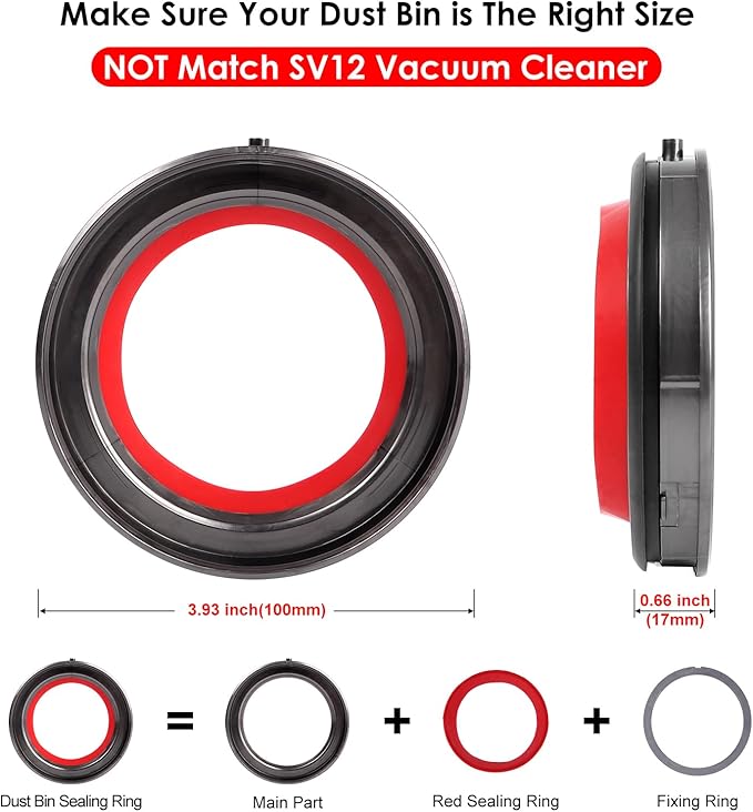 Dust Bin Fixed Sealing Ring Compatible with Dyson V12 SV18 SV20 Detect Slim/Digital Slim Vacuum Cleaner Canister Replacement Parts, Compatible with Dyson Bin Part No. 965272-01