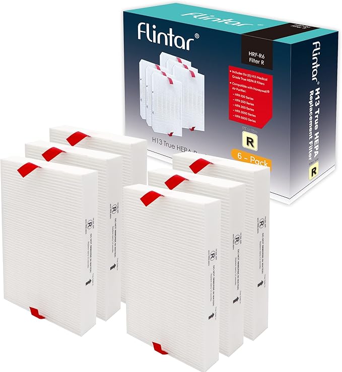 Flintar Replacement Filter R, Compatible with Honeywell Air Purifier HPA300, HPA200, HPA 100 and HPA 5000 Series, HRF-R6, 6-Pack