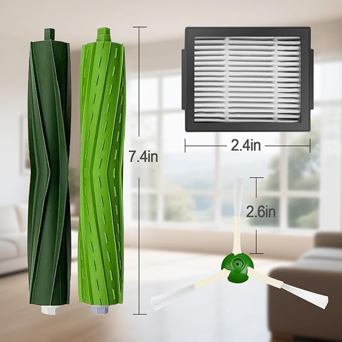 Replacement Parts for Roomba iRobot i7 i7+ i3 i3+ i4 i4+ i5 i5+ i6 i6+ i8 i8+ i5+/j7 j6 j5 and Plus Version,(2 Set Rubber Brush,8 Side Brush)