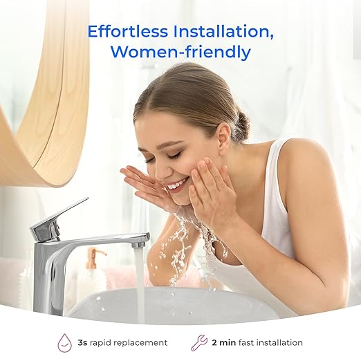 Waterdrop BFU1 Bathroom Sink Filter for Skincare, Strontium-enriched, Water Softner, Reduce 99.9% of Harmful Substance in Bathroom Sink Faucet, Reduces Skin Redness and Irritation