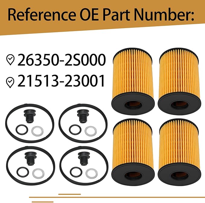 26350-2S000 Oil Filters Compatible with Hyundai Santa Sonata Tucson Cruz Fe Kia Sorento 2.5L 2020-2022 Replace 21513-23001 Pack of 4