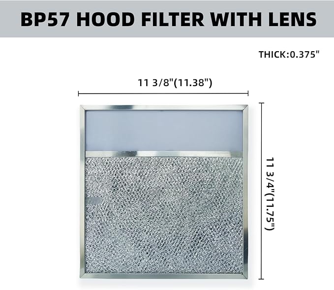 BP57 Stove Hood Vent Filter with Light Lens,Kitchen Exhaust Grease Filter, Grease Air Filter 11 3/8" x 11 3/4" (1-Pack) for Broan-NuTone fit 43000 Series Range Hood