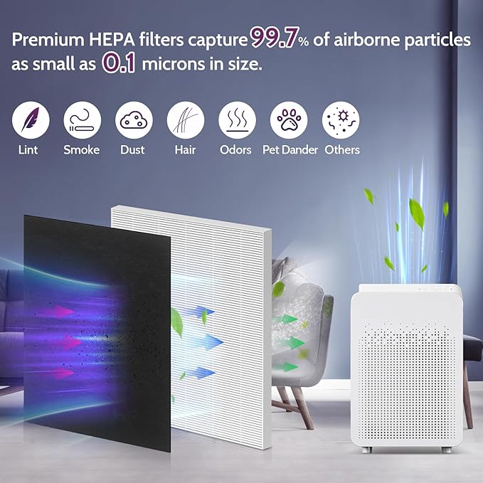 2 Pack C545 HEPA Replacement Filter S Compatible with Winix C545 Air Purifier, Replaces Part 1712-0096-00 and 2522-0058-00, 2 HEPA Filter + 8 Pre-Filters