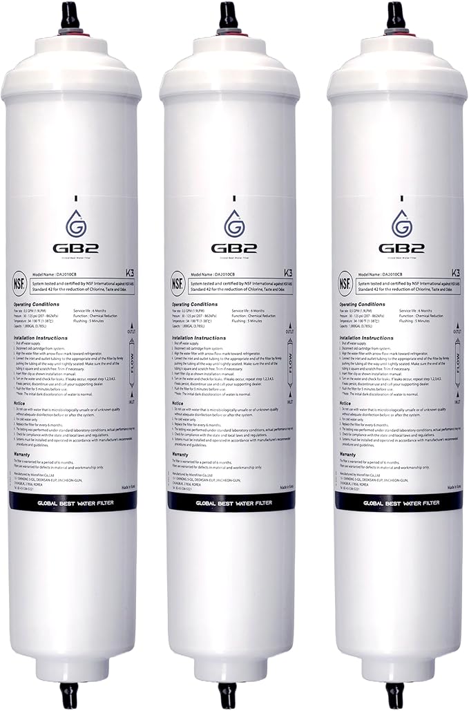 GB2 – K3 Refrigerator Water Filter, Compatible with Samsung DA29-10105J, GE GXRTDR, Whirlpool WHKF-IMTO (Pack of 3)