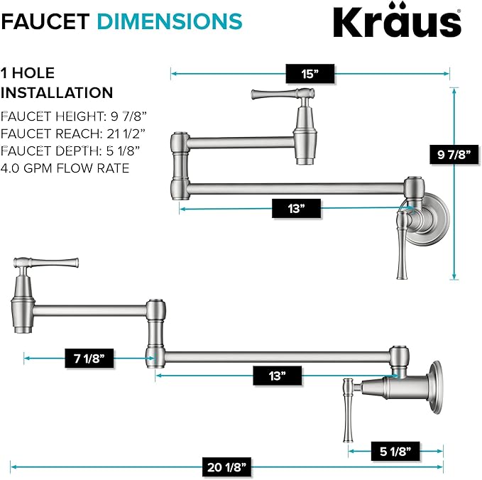 KRAUS Allyn Pot Filler Faucet with Retractable Arm, Wall Mount Kitchen Faucet, Pot Filler for Stove in Spot-Free Brushed Brass, KPF-5002SFS