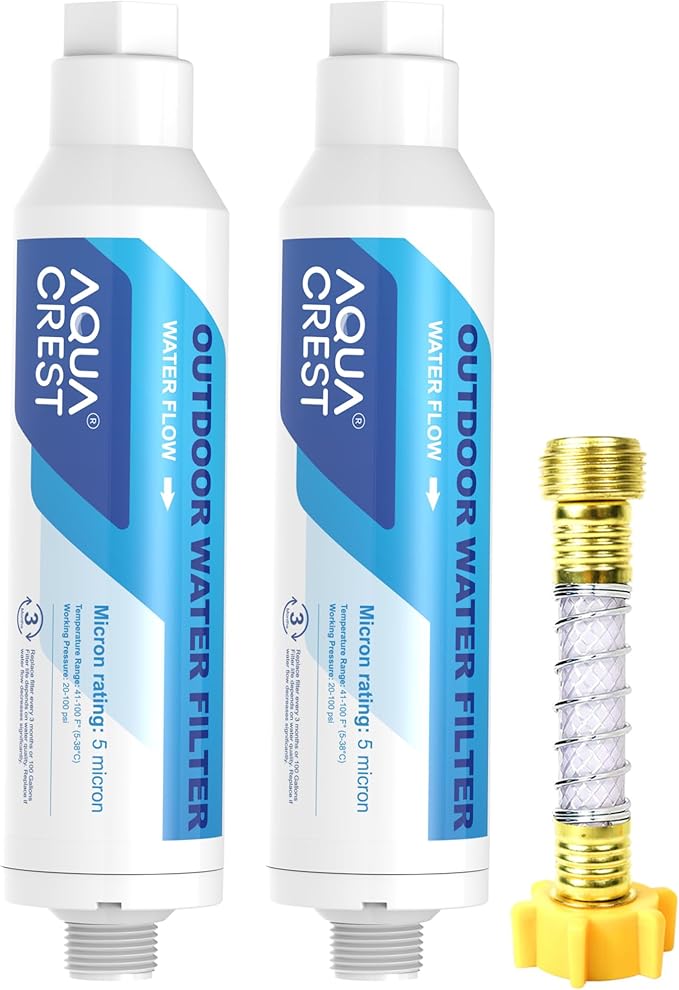 AQUA CREST Inline Water Filter, Dedicated for Car Washing, Window & Yard Cleaning, Effectively Reduce Hard Water Spots, Soften Water, Upgraded Formula, 2 Pack with Hose Protector