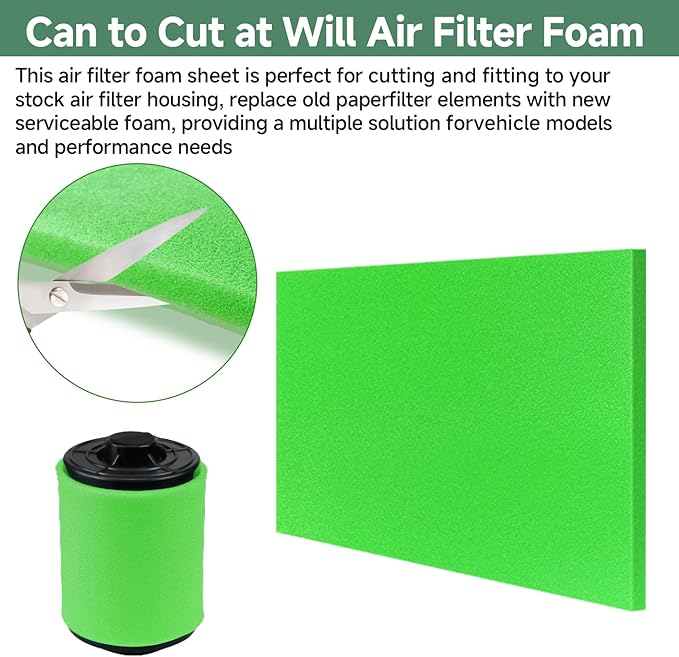 Washable Foam Air Filter Material Sheet for Uni Filter-BF-1 BF1 18" X 15" X 5/8" 65-PPI Green Fine Filter Foam Sheet Cut to Fit Air Filter Pads for Most Motorcycle ATV Scooters Dirt Bike UTV