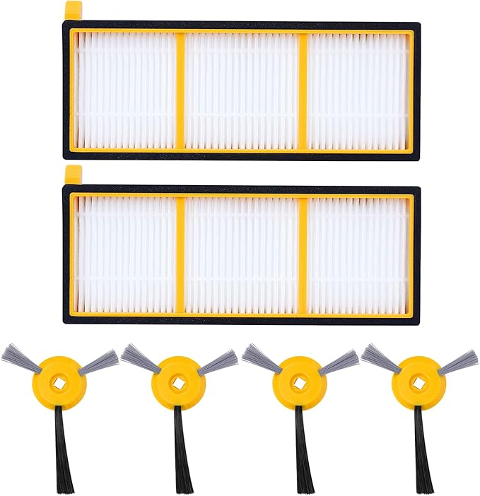 Replacement Parts Side Brushes Pre Motor Filters for Shark ION Robot RV750 RV720 RV755 750 720 Robotic Vacuum Cleaner Replacement Parts Replace RVFFK700 & RVSBK700 (2 filter + 4 brush)