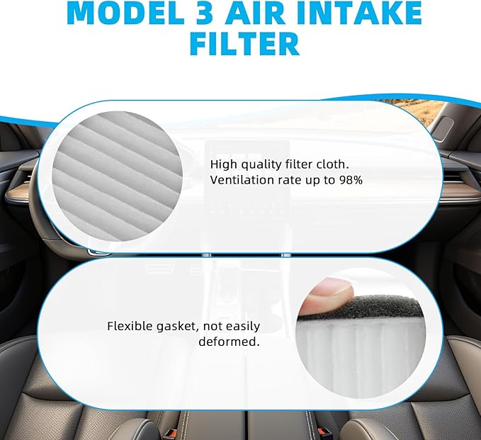 2PCS Air Intake Filter Replacement Compatible with Tesla Model 3 2017 2018 2019 2020 Accessories, Cabin & Inlet Air Filter, Passenger Compartment Air Filter Intake Accessories