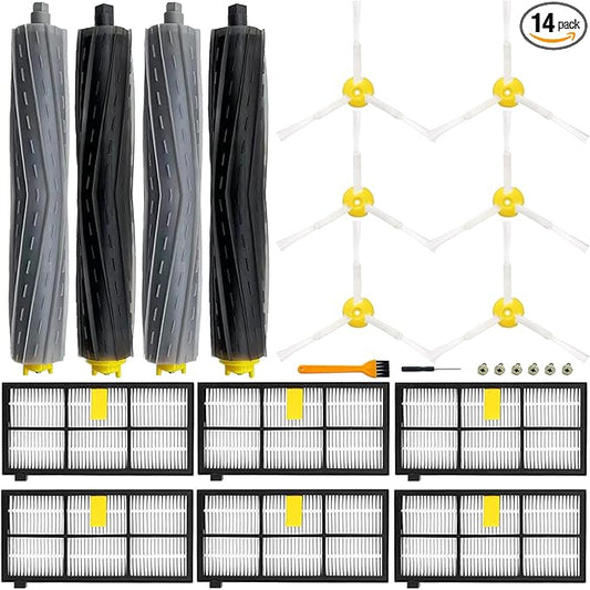 14 Pack Roomba 800 900 Series Replacement Parts for irobot Roomba 805 960 860 861 866 870 880 890 900 960 980 981 985 Robot Vacuum, 2 Debris Extractor 6 Filters 6 Side Brushes & 6Screws