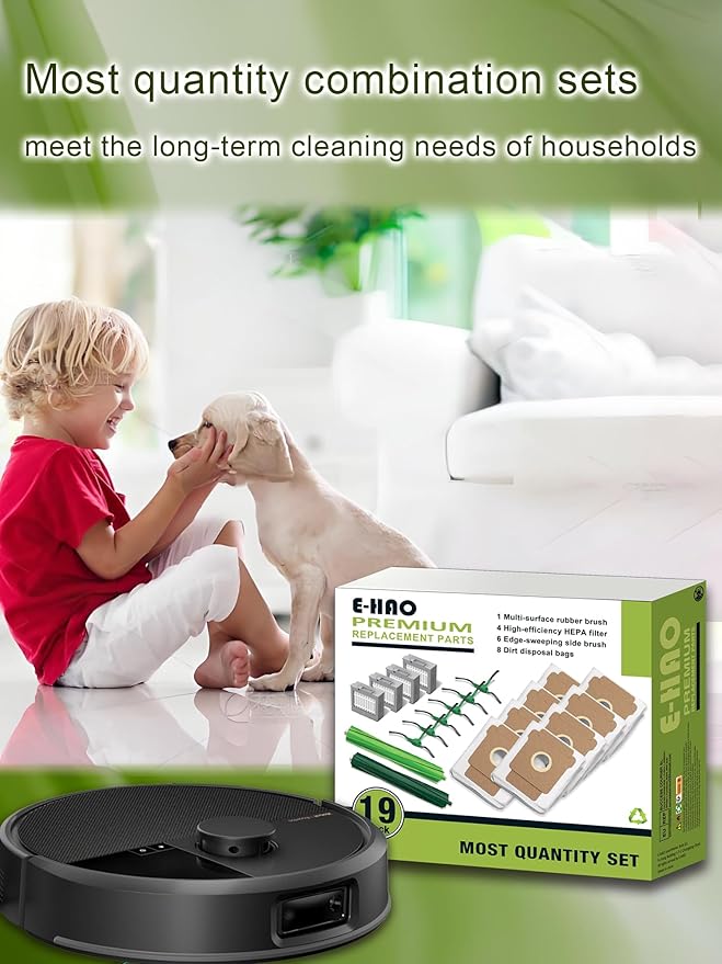 Max 705 & 504 Replacement Parts for iRobot Roomba Max 705 Vac, Roomba Plus 504 Vac Robot Vacuum. Accessories Kit with 8 Dust Bags, 2 Rubber Rollers, 4 HEPA Filters, 6 Side Brushes