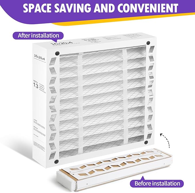 DerBlue 2PACK 16x20x4 MERV 13 Furnace Filter Replacement Compatible with Honeywell FC100A1003 Pleated HVAC,Foldable Design for Easy Installation & Space-Saving(Actual Size: 15.94 x 19.75 x 4.38 In)